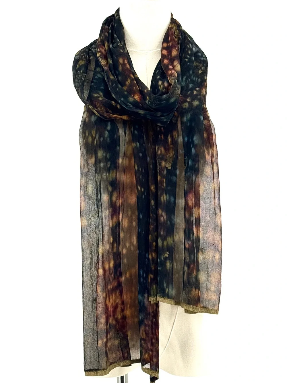 Vintage Artisan Crafted Silk scarf shawl black gold red orange